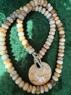 Sterling Silver Picture Jasper Beaded Necklace -Earth Tone  Pendant.(215)